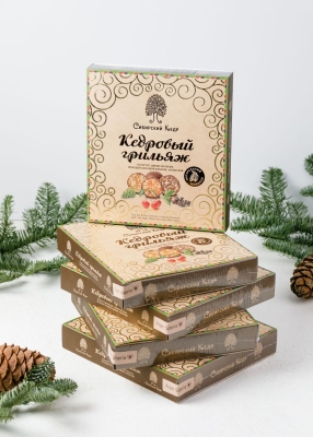 Кедровый грильяж ассорти, 120 г — яблоко, сосновая шишка, черёмуха — 5 коробок