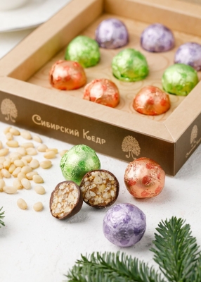 Кедровый грильяж ассорти, 120 г — яблоко, сосновая шишка, черёмуха — 5 коробок