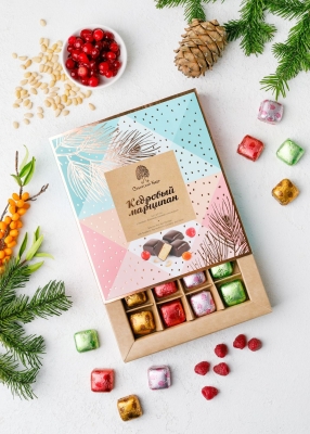 Кедровый марципан ассорти, 170 г — клюква, малина, облепиха