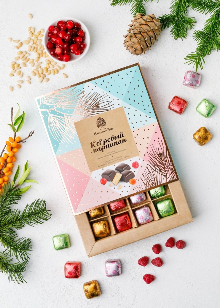 Кедровый марципан ассорти, 170 г — клюква, малина, облепиха