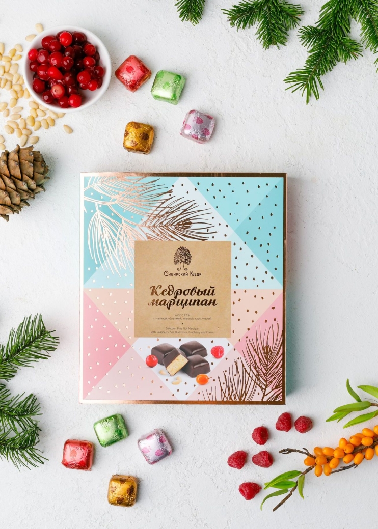 Кедровый марципан ассорти, 170 г — клюква, малина, облепиха