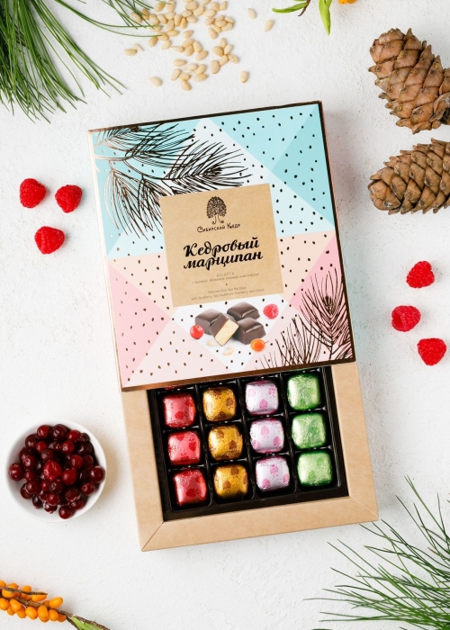 Кедровый марципан ассорти, 170 г — клюква, малина, облепиха