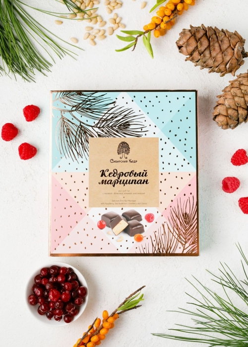 Кедровый марципан ассорти, 170 г — клюква, малина, облепиха