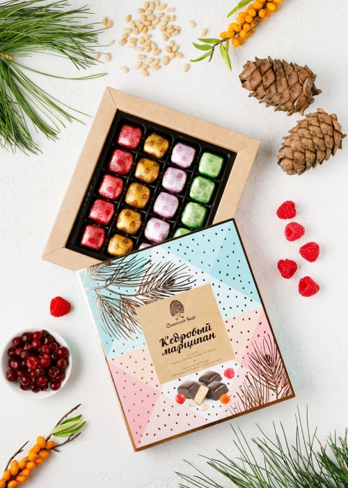 Кедровый марципан ассорти, 170 г — клюква, малина, облепиха