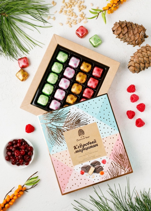 Кедровый марципан ассорти, 170 г — клюква, малина, облепиха