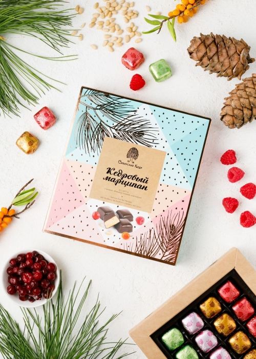 Кедровый марципан ассорти, 170 г — клюква, малина, облепиха