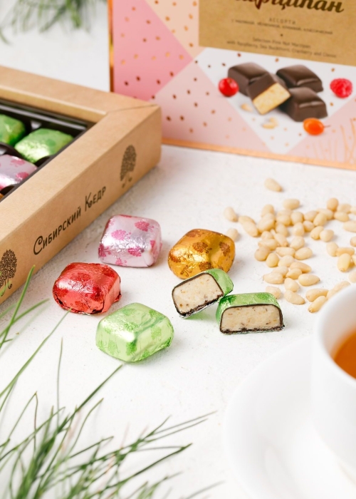 Кедровый марципан ассорти, 170 г — клюква, малина, облепиха