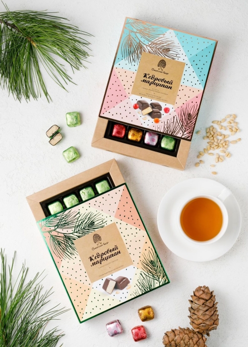 Кедровый марципан ассорти, 170 г — клюква, малина, облепиха