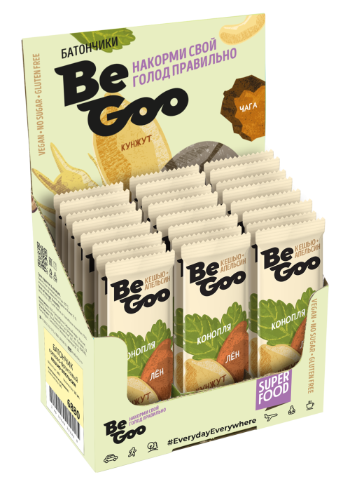 Батончик орехово-фруктовый BeGoo кешью + апельсин, 24 шт. | шоу-бокс