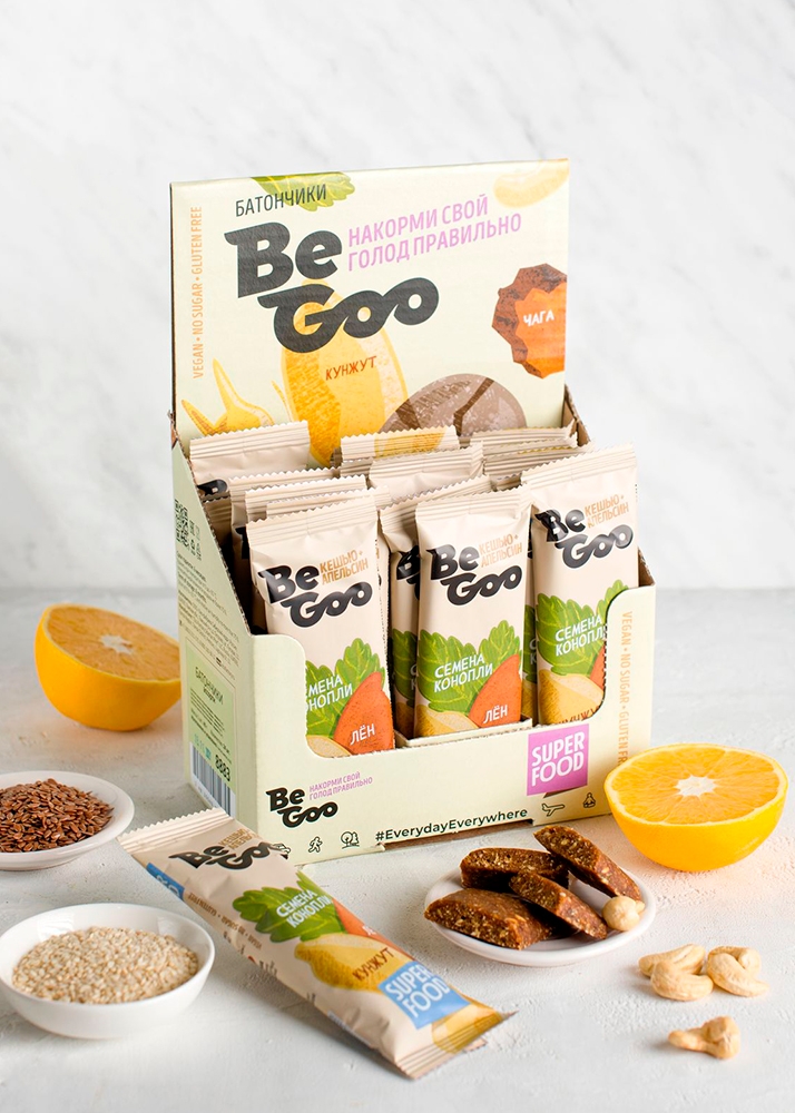 Батончик орехово-фруктовый BeGoo кешью + апельсин, 24 шт. | шоу-бокс