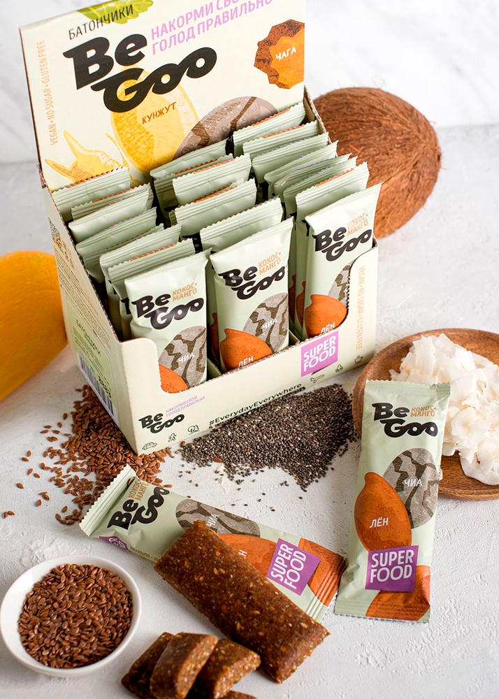 Батончик орехово-фруктовый BeGoo кокос + манго, 24 шт. | шоу-бокс
