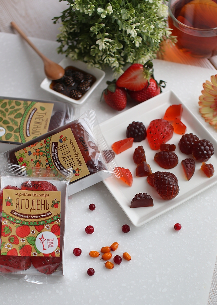 Мармелад «Ягодень» ассорти, 165 г — облепиха, брусника, черноплодка