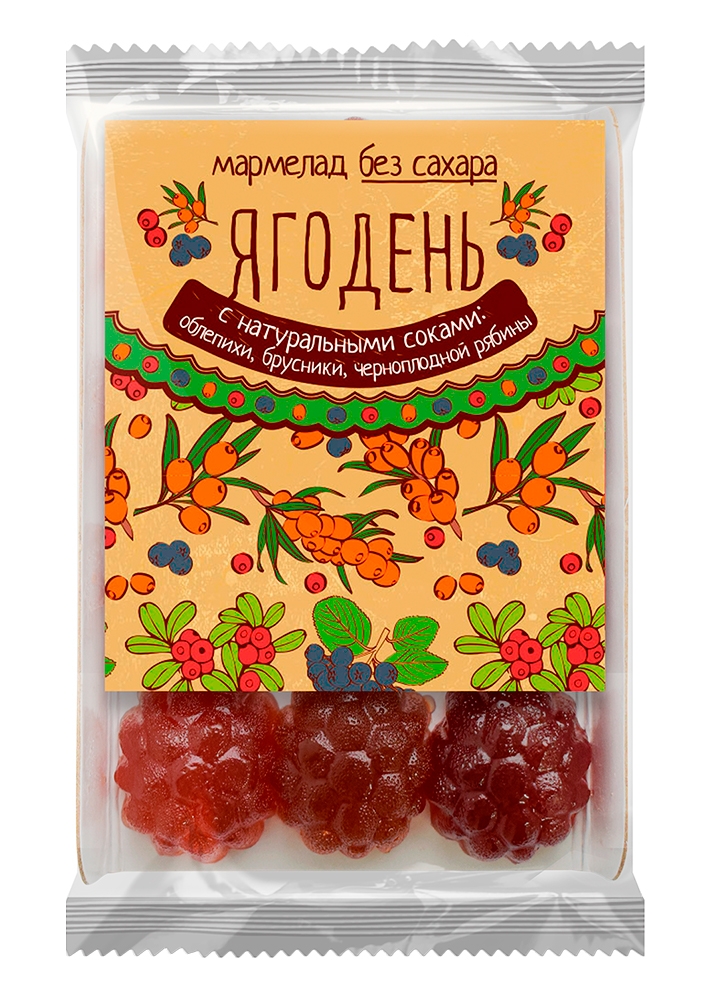 Мармелад «Ягодень» ассорти, 165 г — облепиха, брусника, черноплодка