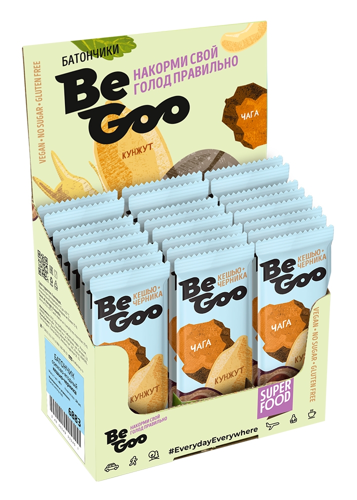 Батончик орехово-ягодный BeGoo кешью + черника, 24 шт. | шоу-бокс