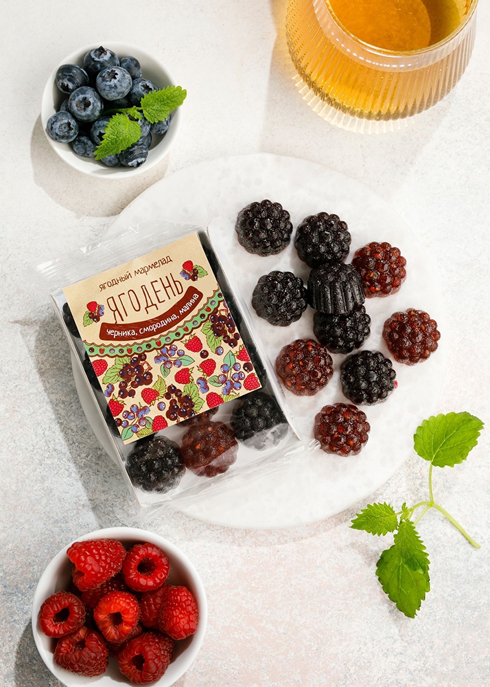 Мармелад «Ягодень» ассорти, 165 г — черника, смородина, малина