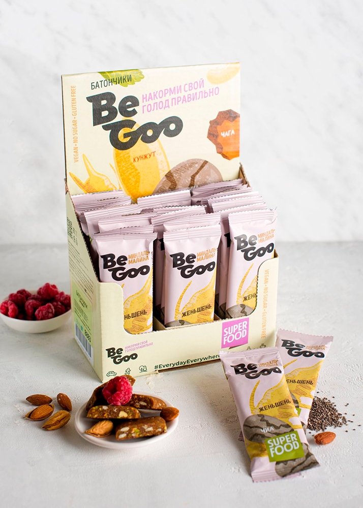 Батончик орехово-ягодный BeGoo миндаль + малина, 24 шт. | шоу-бокс