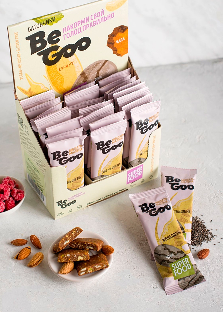 Батончик орехово-ягодный BeGoo миндаль + малина, 24 шт. | шоу-бокс