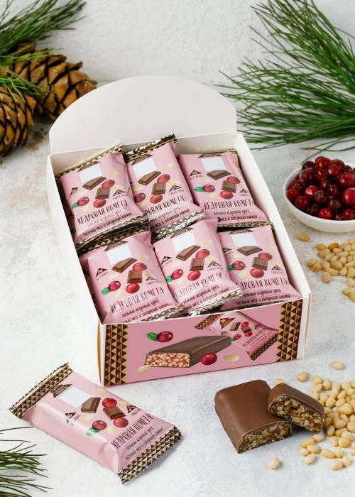 ★ Батончик «Кедровая комета» с клюквой, 720 г | шоу-бокс — 18 батончиков