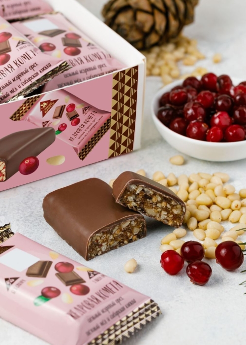 ★ Батончик «Кедровая комета» с клюквой, 720 г | шоу-бокс — 18 батончиков