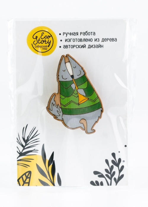 Деревянная брошь «Волчок»