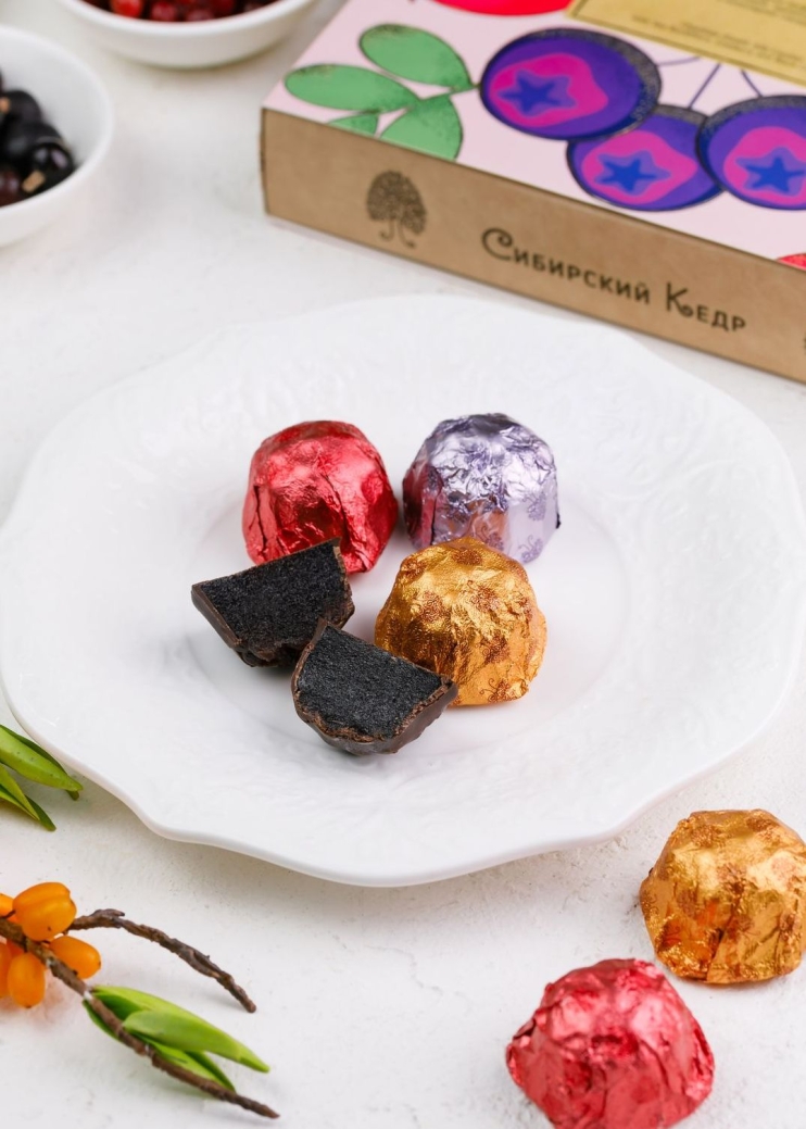 Мармеладные конфеты «Ягодень» ассорти, 200 г — брусника, облепиха, черноплодная рябина