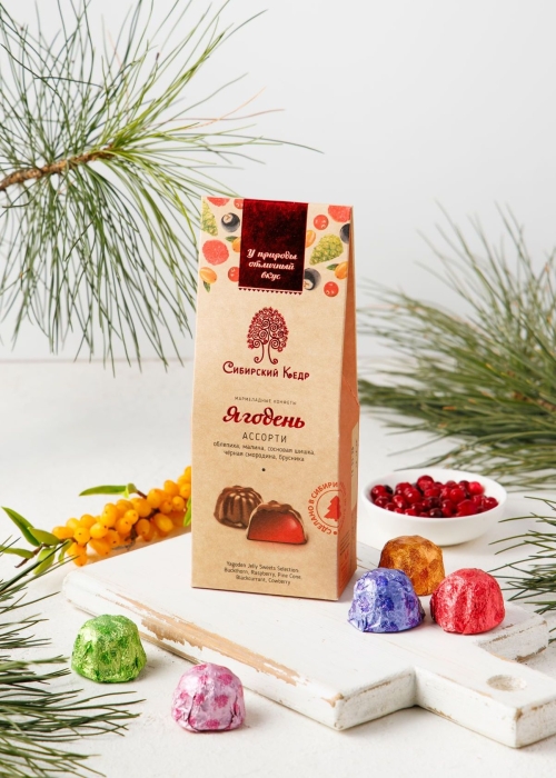 Мармеладные конфеты &laquo;Ягодень&raquo; ассорти, 85 г | мини-набор &mdash; малина, облепиха, сосновая шишка, брусника, смородина