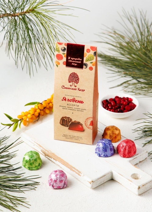 Мармеладные конфеты &laquo;Ягодень&raquo; ассорти, 85 г | мини-набор &mdash; малина, облепиха, сосновая шишка, брусника, смородина
