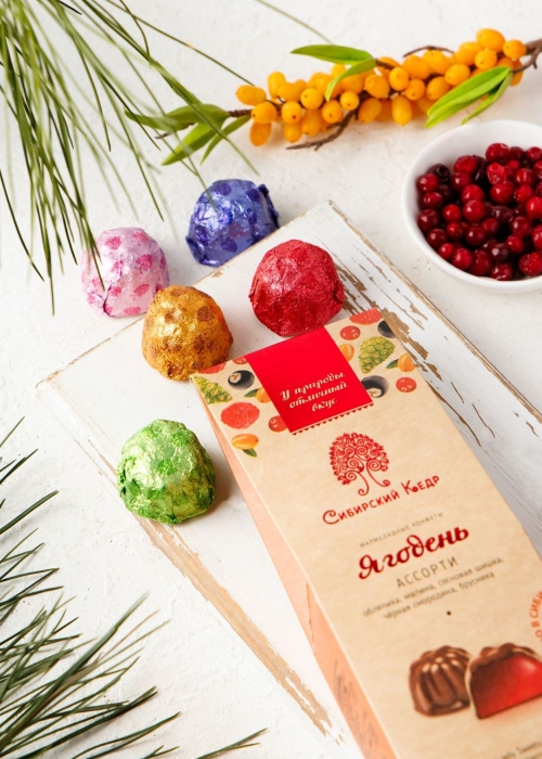 Мармеладные конфеты &laquo;Ягодень&raquo; ассорти, 85 г | мини-набор &mdash; малина, облепиха, сосновая шишка, брусника, смородина