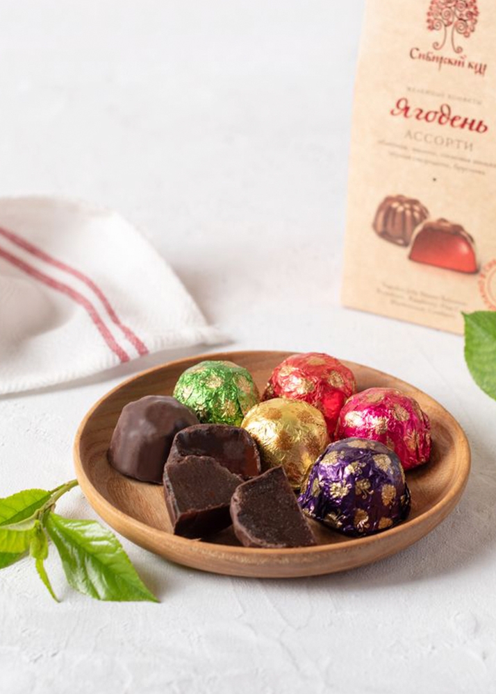 Мармеладные конфеты «Ягодень» ассорти, 85 г | мини-набор — малина, облепиха, сосновая шишка, брусника, смородина