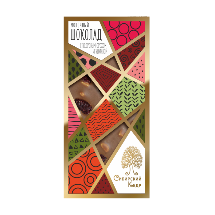 ★ Молочный шоколад с кедровым орехом и клюквой, 100 г