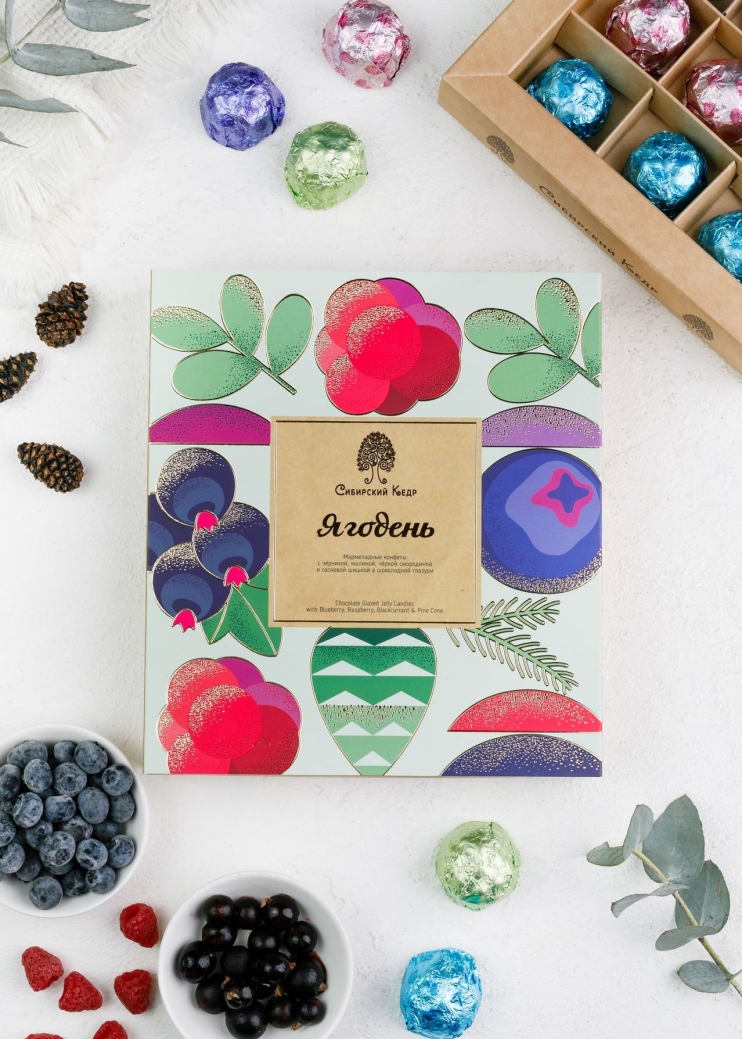 Мармеладные конфеты «Ягодень» ассорти, 200 г — малина, сосновая шишка, черника, чёрная смородина