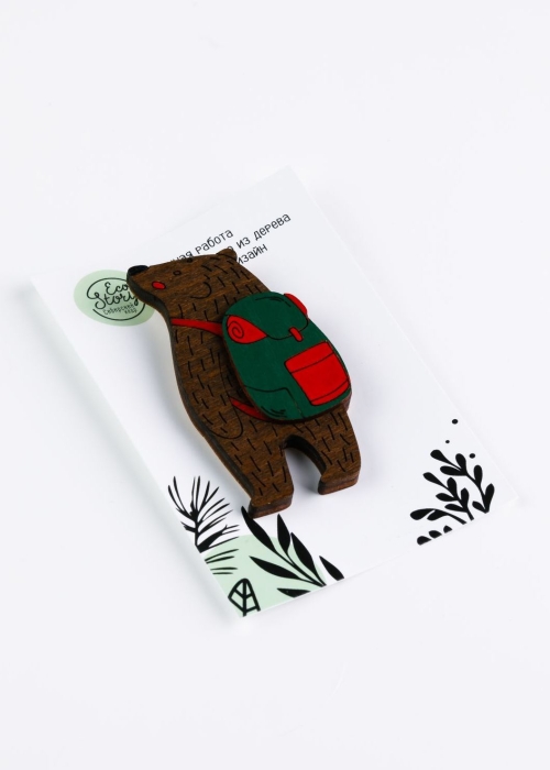 Деревянная брошь «Медведь»