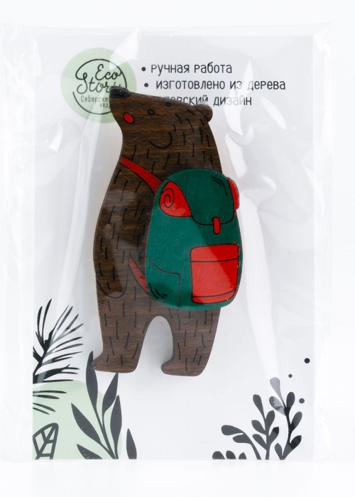 Деревянная брошь «Медведь»