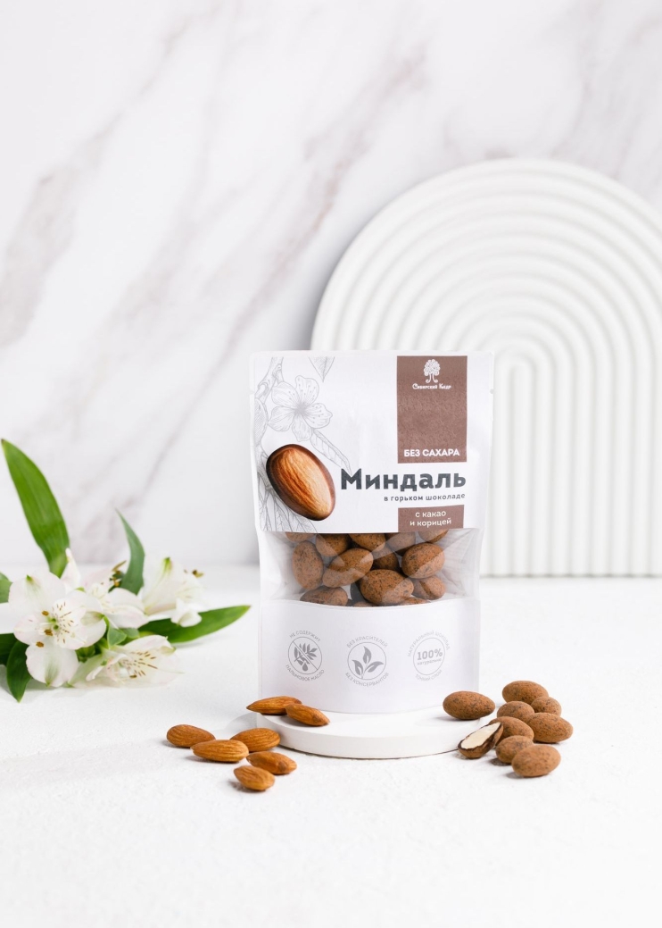 Миндаль в горьком шоколаде без сахара с корицей, 60 г