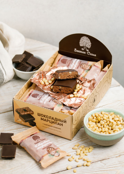 ★ Москва ★ Кедровый марципан шоколадный, 720 г | шоу-бокс — 18 батончиков