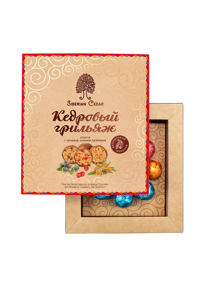 Кедровый грильяж ассорти, 120 г — черника, клюква, облепиха