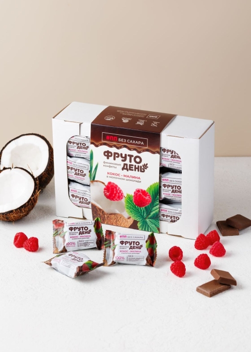 Финиковые конфеты Фрутодень кокос-малина в шоколаде, 450 г