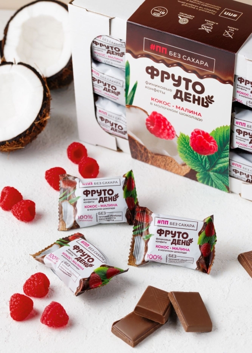 Финиковые конфеты Фрутодень кокос-малина в шоколаде, 450 г