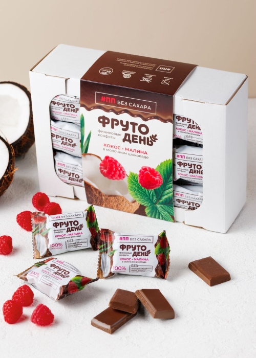 Финиковые конфеты Фрутодень кокос-малина в шоколаде, 450 г