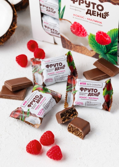 Финиковые конфеты Фрутодень кокос-малина в шоколаде, 450 г