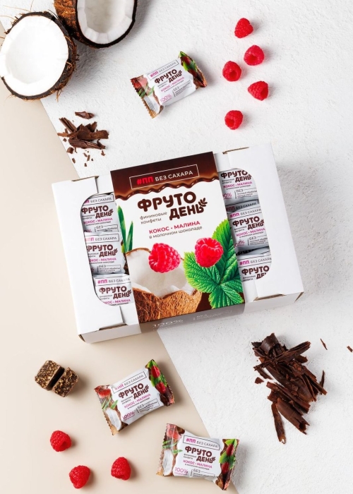 Финиковые конфеты Фрутодень кокос-малина в шоколаде, 450 г