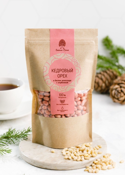 ★ Ядро кедрового ореха в белом шоколаде с клубникой, 150 г