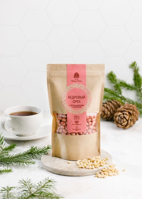 ★ Ядро кедрового ореха в белом шоколаде с клубникой, 150 г