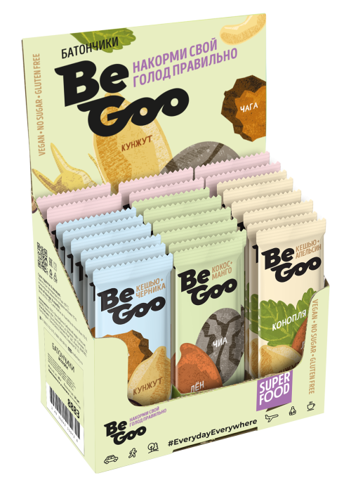 ★ Батончик орехово-фруктовый BeGoo ассорти, 24 шт. | шоу-бокс
