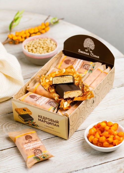 ★ Кедровый марципан с облепихой, 720 г | шоу-бокс — 18 батончиков