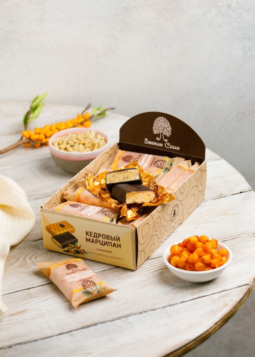 ★ Кедровый марципан с облепихой, 720 г | шоу-бокс — 18 батончиков