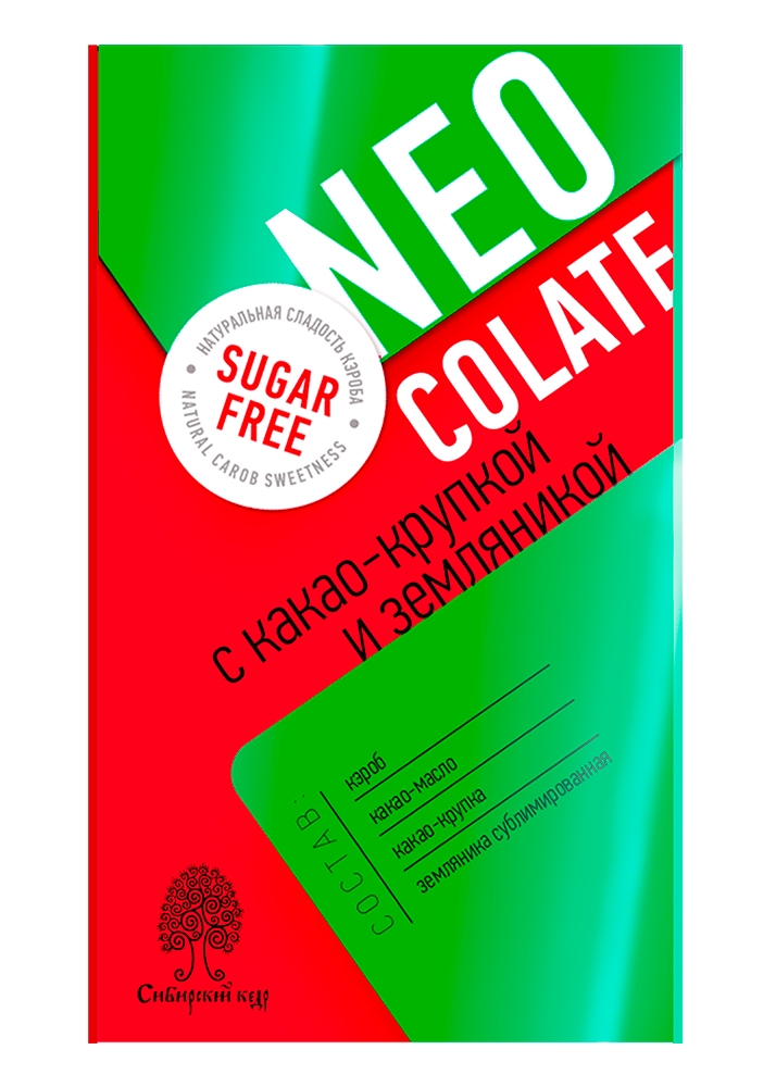 Шоколад без сахара NEOcolate с какао-крупкой и земляникой, 30 г