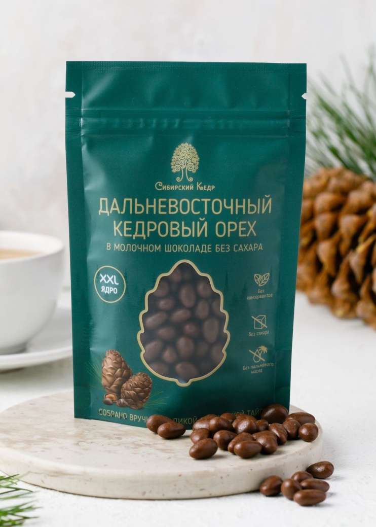 Ядро дальневосточного кедрового ореха в молочном шоколаде без сахара, 60 г