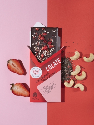 Шоколад без сахара NEOcolate с клубникой, чиа и кешью, 30 г