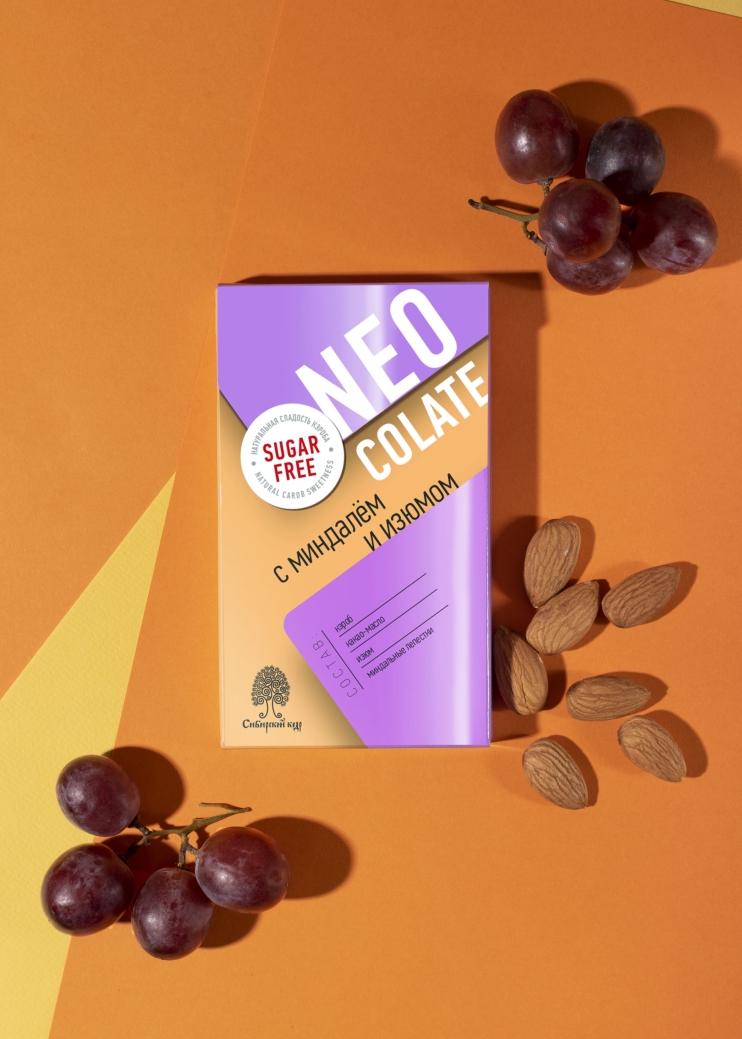 Шоколад без сахара NEOcolate с миндалём и изюмом, 30 г